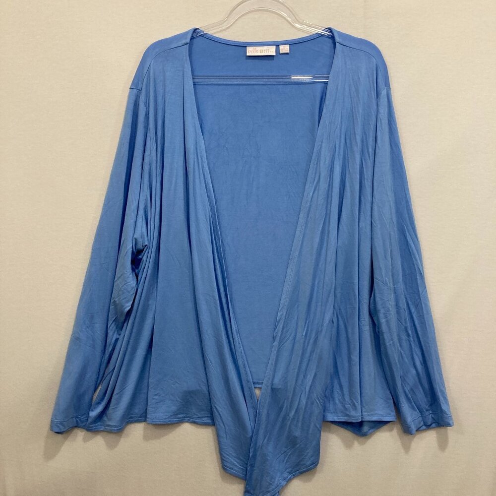 Belle Kim Gravel size 3X Blue Soft Stretch Knit Open Light Jacket Casual Comfy
